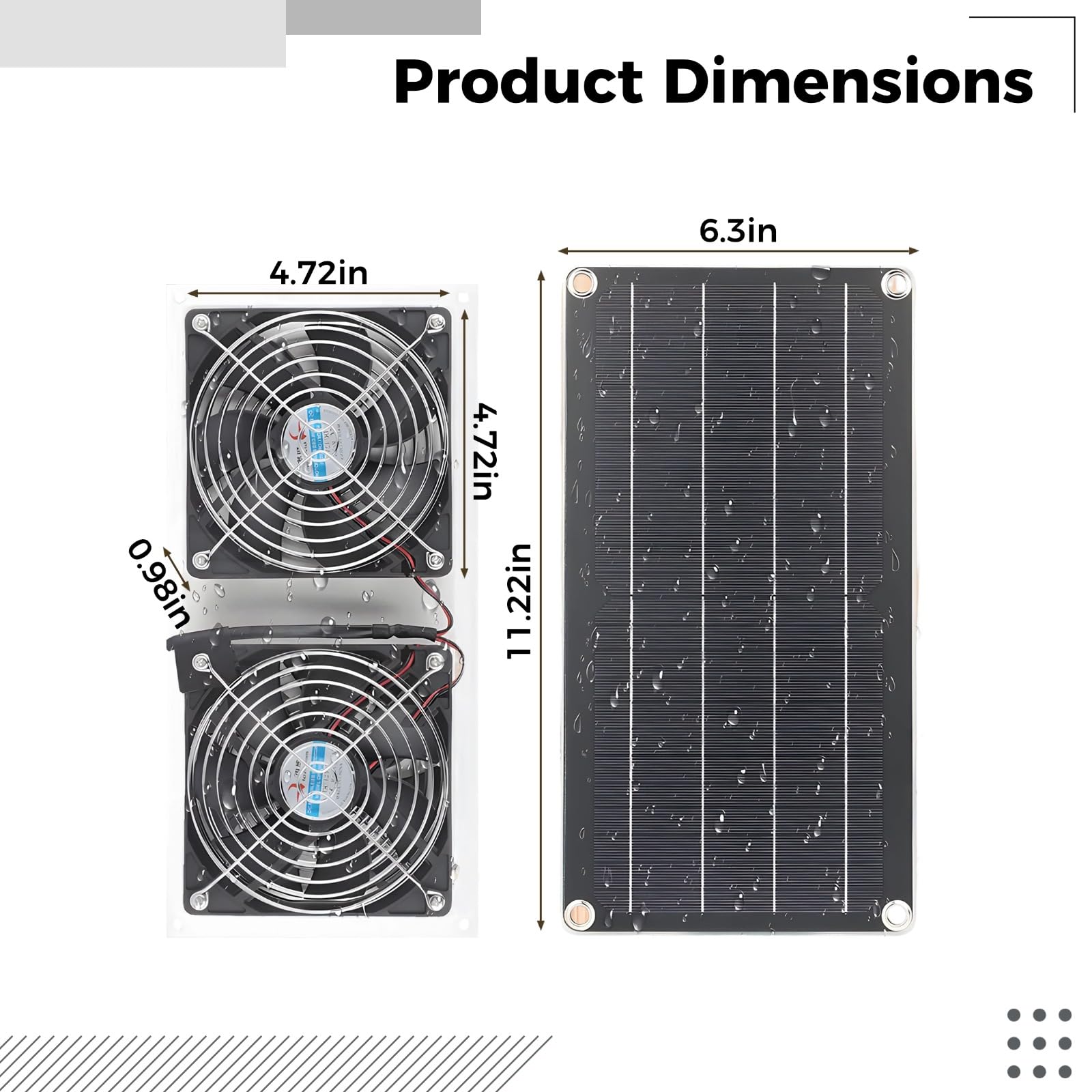 Generisch Set di ventola di scarico solare da 10 W 6 V con due ventole, cavo di prolunga CC da 2 m, 12 accessori, ventilatore a energia solare per pollaio, serra, capanno e cuccia per animali