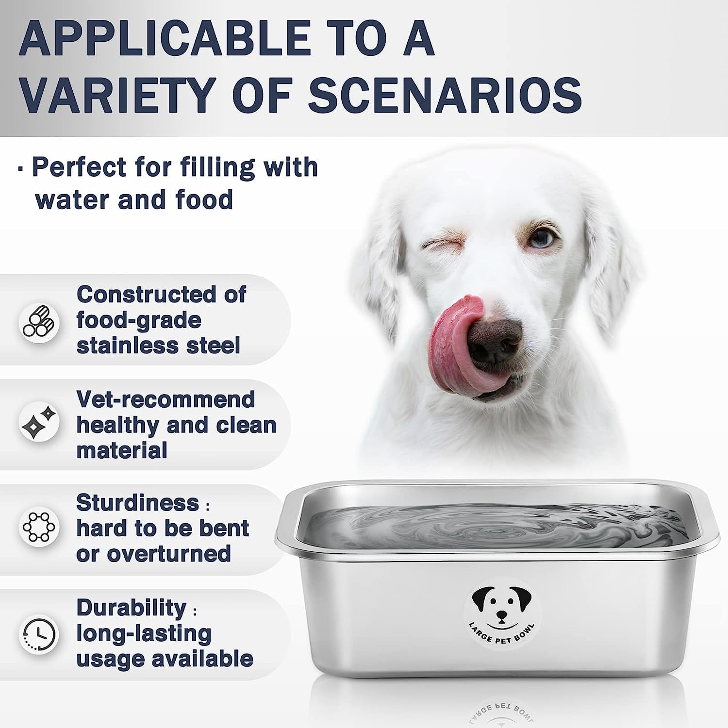Cuencos de acero inoxidable para perros grandes, cuencos de metal de alta capacidad, cuencos de comida y agua para perros grandes, XL y grandes, 3.2 galones