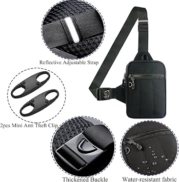 Small Sling Bag Cross Body Chest Bag Men Women Anti-Theft Crossbody Shoulder Bag,Lightweight Nylon Crossover Bag for Travel (Black Sling Bag)