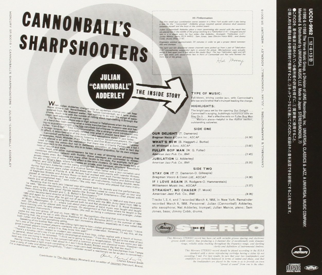 CANNONBALL ADDERLEY JULIAN ''CANNONBALL'' ADDERLEY - Cannonball's Sharpshooters - CD