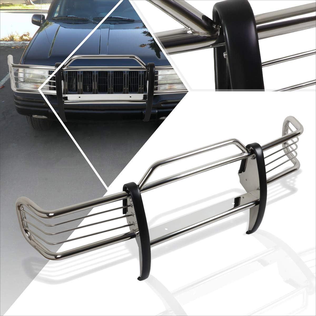 Compatible with Jeep Grand Cherokee ZJ 1993-1998 Front Bumper Brush Grille Guard Protector,Chrome