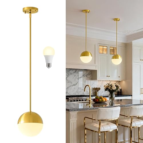 MODIVO Mid Century Globe Pendant Light, Gold Hanging Light Small