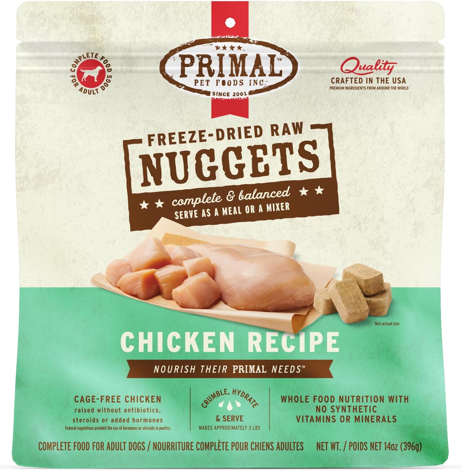 Primal Freeze Dried Dog Food Nuggets, Chicken; Complete Balanced Meal, Topper...