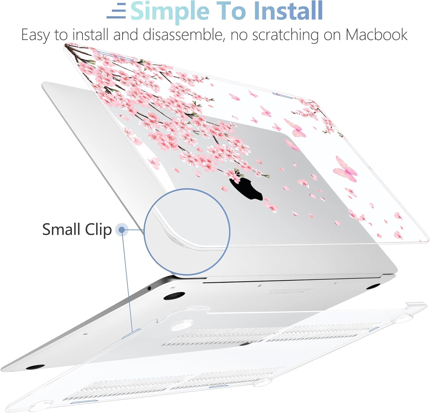 MEEgoodo for MacBook Air 13.3 inch Case 2021 2020 2019 2018 A2337 M1 A2179 A1932, Laptop Shell with Keyboard Webcam Cover & Trackpad Film & Type C Adapter for MacBook Air M1, Cherry Blossoms image 4 of 7 B0D1XFJC93