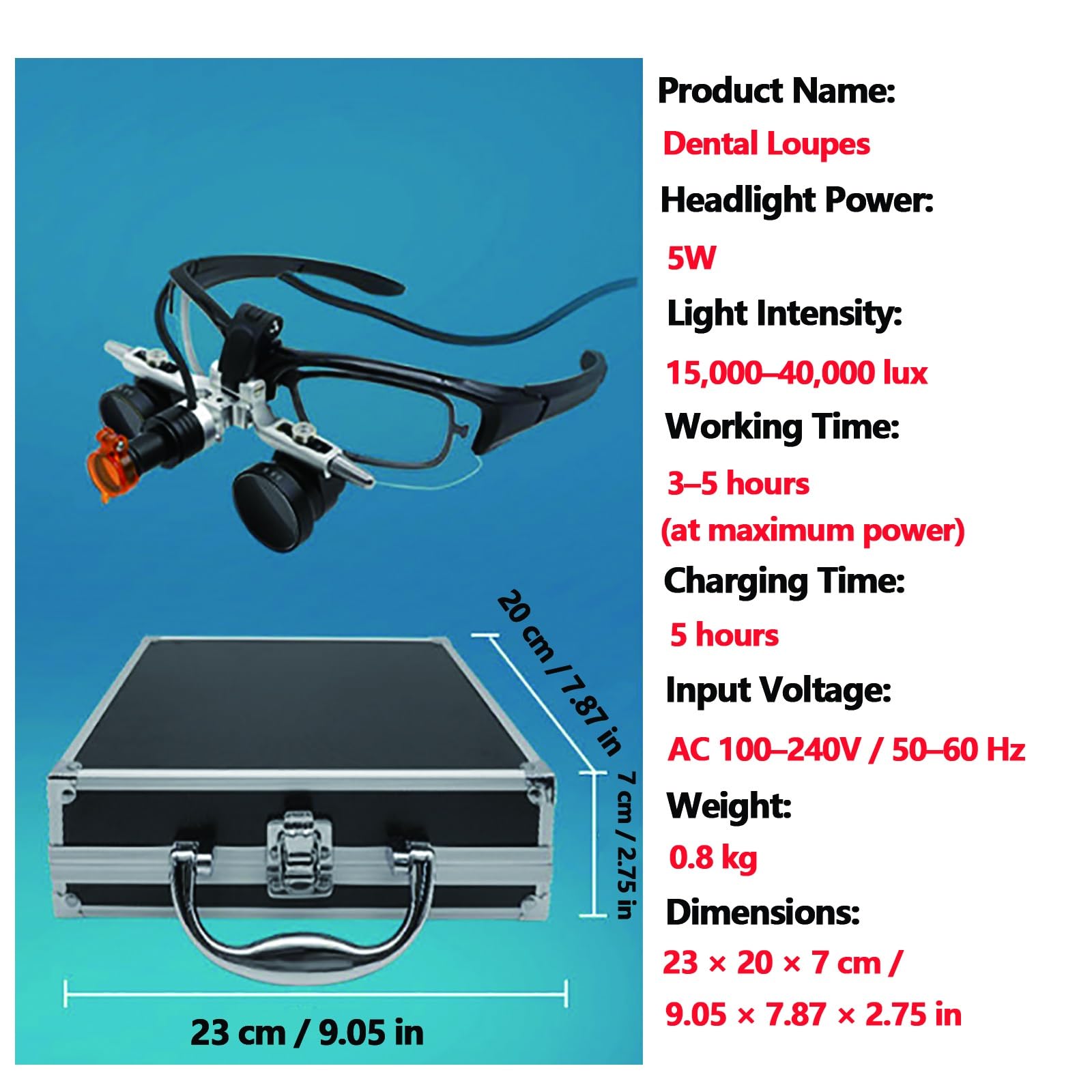 Lupas binoculares ajustables en ángulo de 3,5x420 mm, lupa de aumento de laboratorio, luz LED montada en la cabeza, fácil de desmontar, for instrumentos de precisión