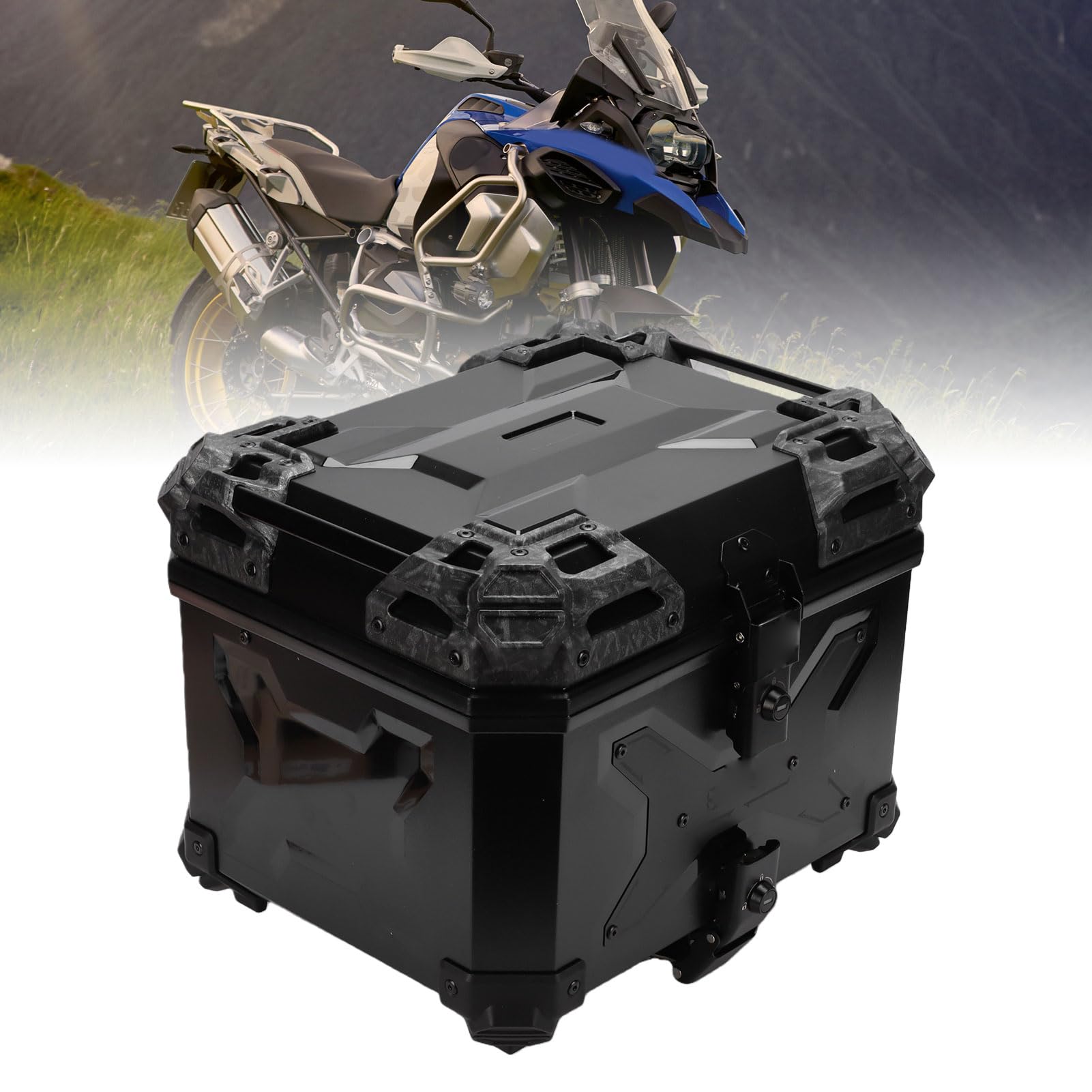 JTLB Baúl para Motocicleta de 45 L, Caja de Maletero Impermeable con Bloqueo de Aleación de Aluminio con Soporte Trasero de Desmontaje Rápido, para Motocicletas con Portaequipajes
