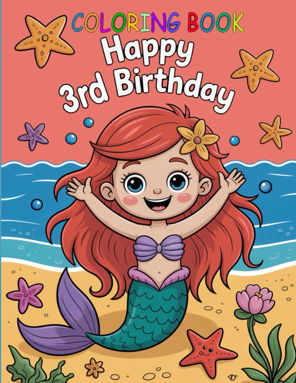 Happy 3rd Birthday Coloring Book: Adorable Mermaid-Themed Coloring Fun for Girls