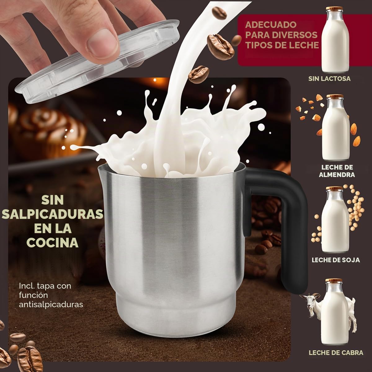 Clatronic® Espumador de leche eléctrico | con función de calentamiento | espuma caliente y fría | para una espuma espesa y cremosa | 740ml | espumador de leche eléctrico | MS 3812