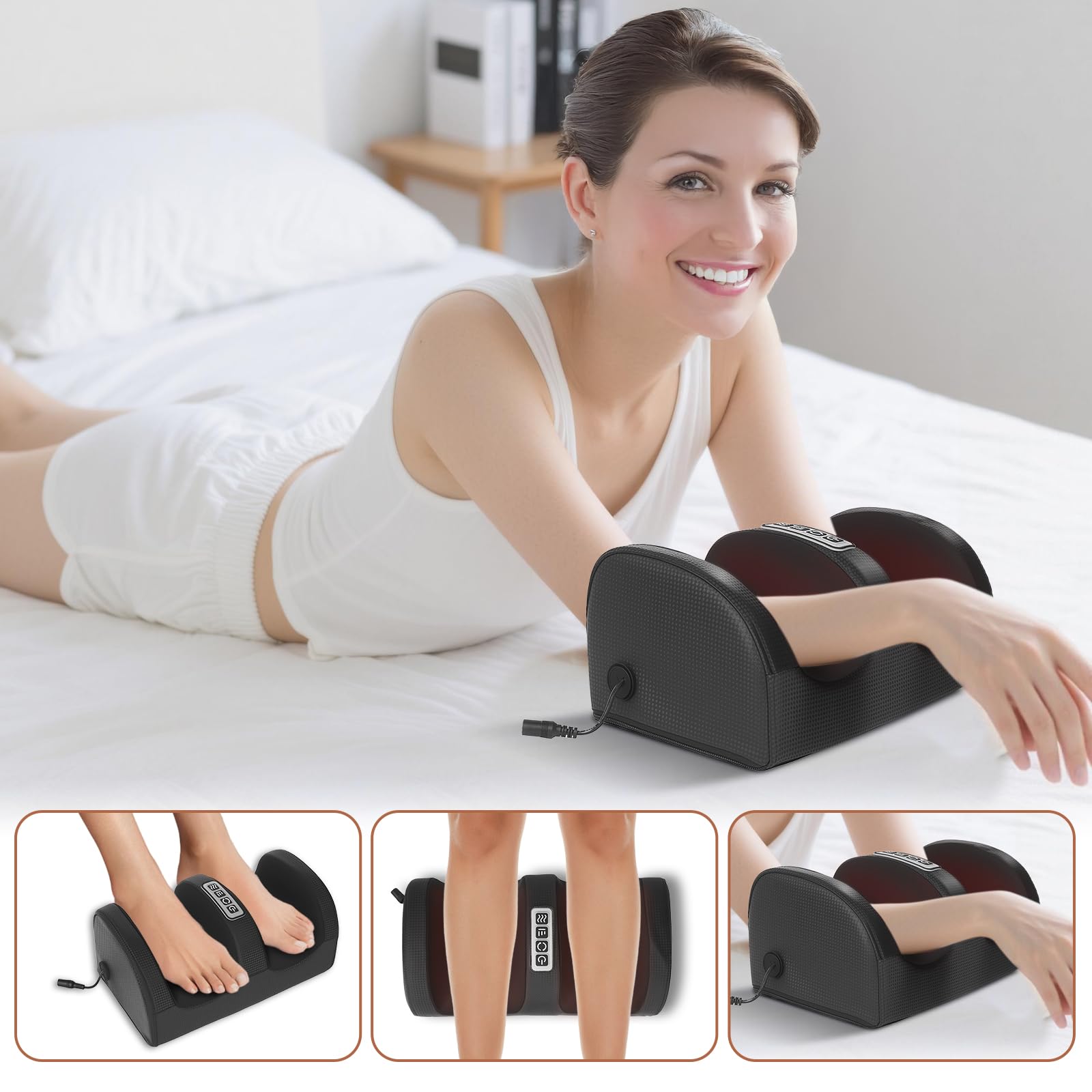 Massage pieds Avec Chauffage, Massage Shiatsu PéTrissant, Relaxant Les Muscles Des Pieds et Des Jambes, Masseur de Jambes pour Bureau/Maison, Cadeau Pour Maman, Papa