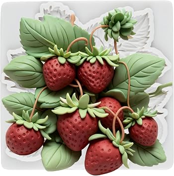 Strawberry Fondant Mold Strawberry and Leaves Silicone Molds Fruit Chocolate Mold for Cake Decorating Cupcake Topper Polymer Clay Candy Gum Paste