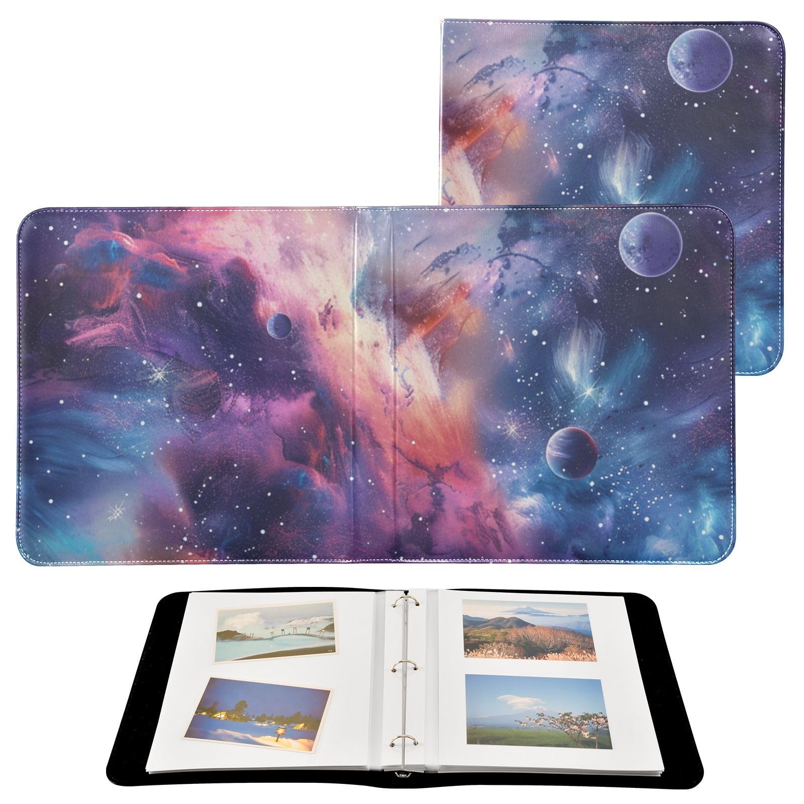 JIPONI Starry Sky Dreamy Space Large Photo Album, DIY Leather Cover Scrapbook Albums for 4x6 5x7 6x8 Pictures, Self Adhesive Memory Book for Wedding, Baby, Family