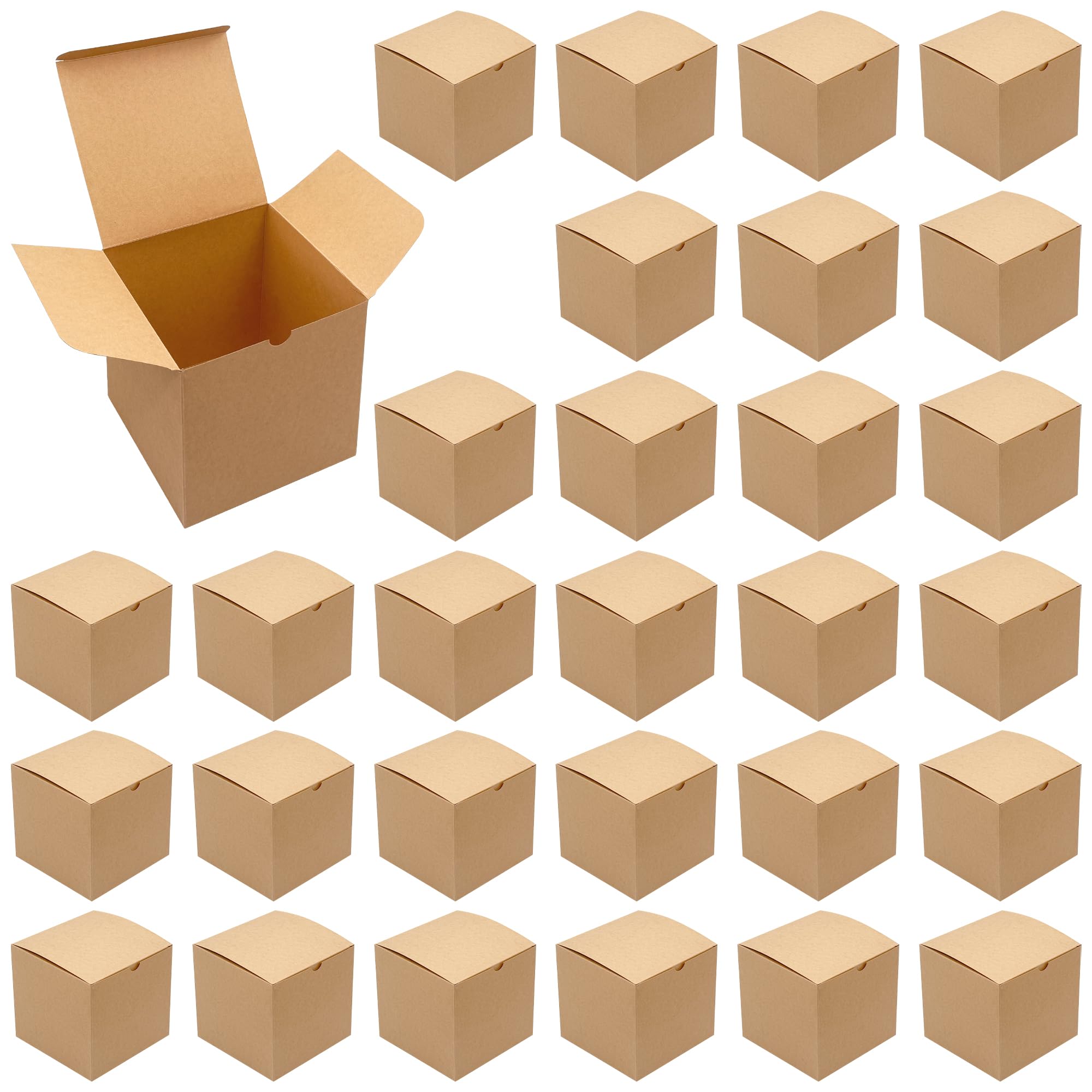 JAPCHET 30 Pcs 15 x 15 x 15cm Small Brown Paper Gift Boxes, Kraft Square Gift Boxes with Lids for Party Wedding Packaging