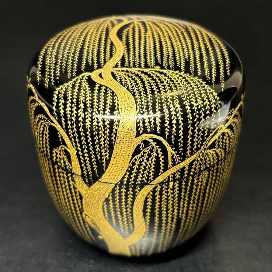 『柳橋蒔絵　棗』宗水作　茶道具　共箱共布　清水宗水　内銀溜塗　輪島塗　金 柳橋蒔絵 棗』宗水作 茶道具 共箱共布 清水宗水 内銀溜塗