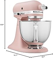 Vista 85 de KitchenAid KSM150PSAC Artisan Series - Batidora de pie con capacidad de 5 cuartos o 4.7 litros, incluye escudo vertedor Azul hielo