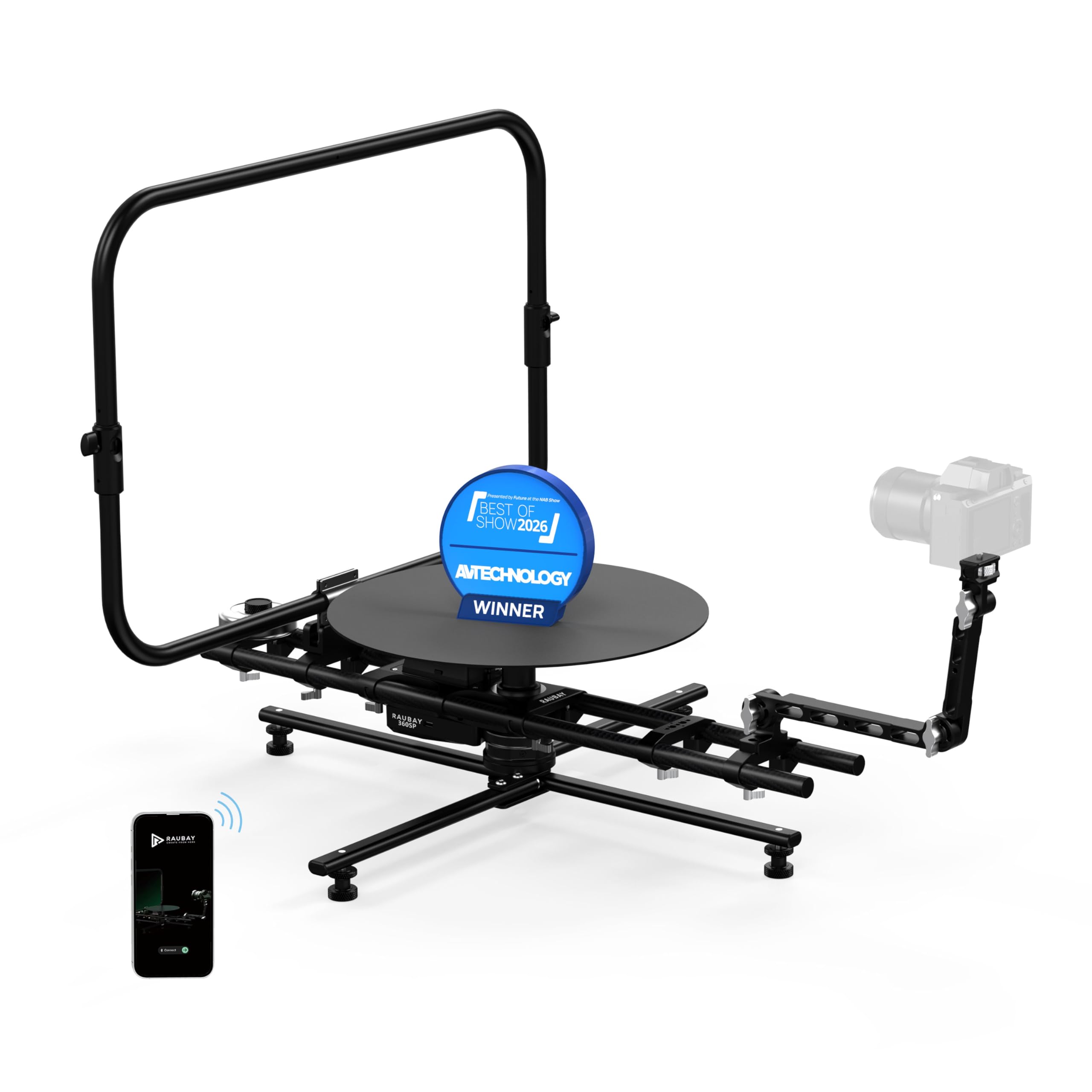 RAUBAY Motorized 360 Degree Spinner (Pro Version) Professional Photography Booth, Rotating Camera Slider, Stable Spinning Platform for Commercial Video, 3D Scanning, Time-Lapse Shooting - 360SP