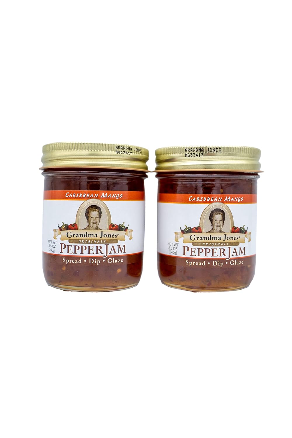 Grandma Jones Originals Pepper Jelly 2 Pack (8 oz jars - Comes in 8 Flavors) (Caribbean Mango)