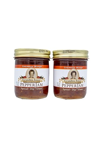 Grandma Jones Originals - Paquete de 2 jalea de pimienta (tarros de 8 onzas, viene en 8 sabores) (mango caribeño)