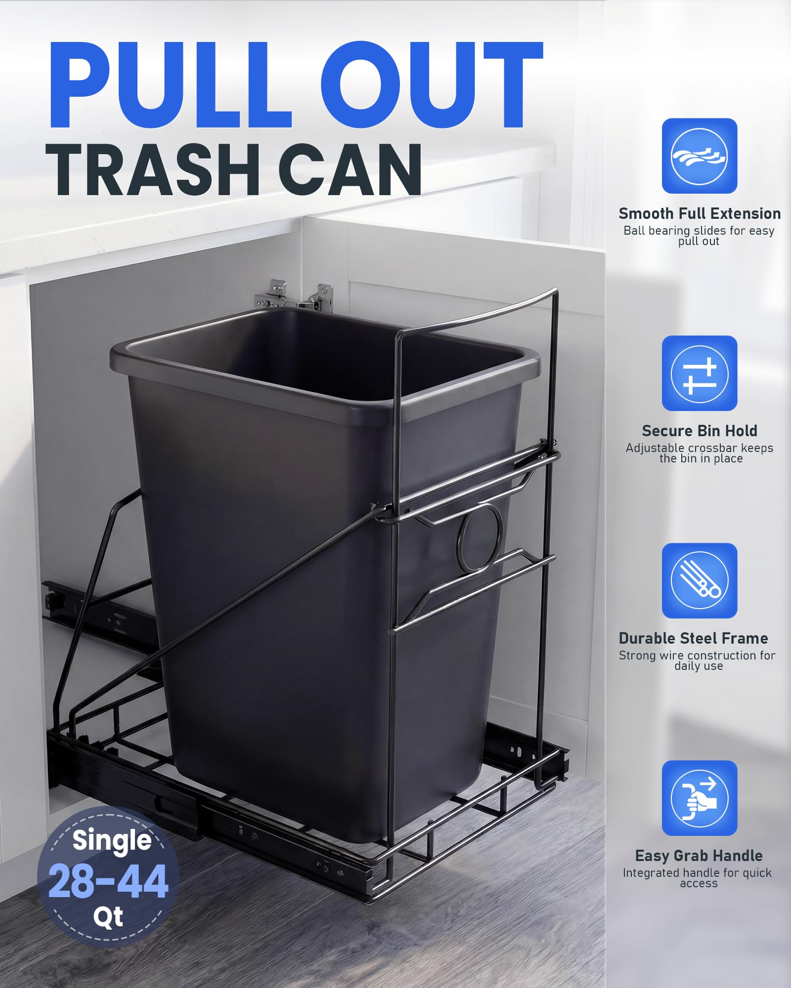 Under Cabinet Trash Can Pull Out Kit - Black -3