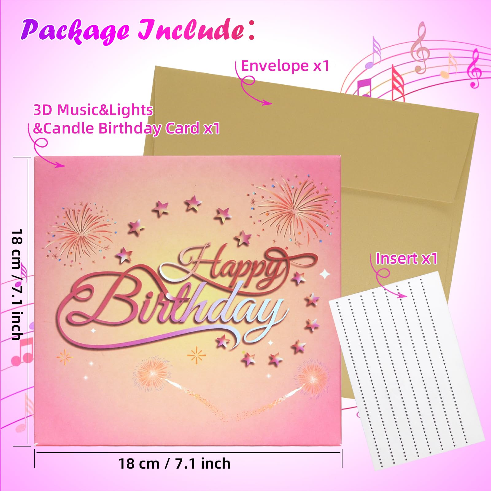 Biglietto Di Auguri 3D Per 18° Compleanno – Musicale Con Candela LED Soffiabile – Pop-up A Forma Di Torta