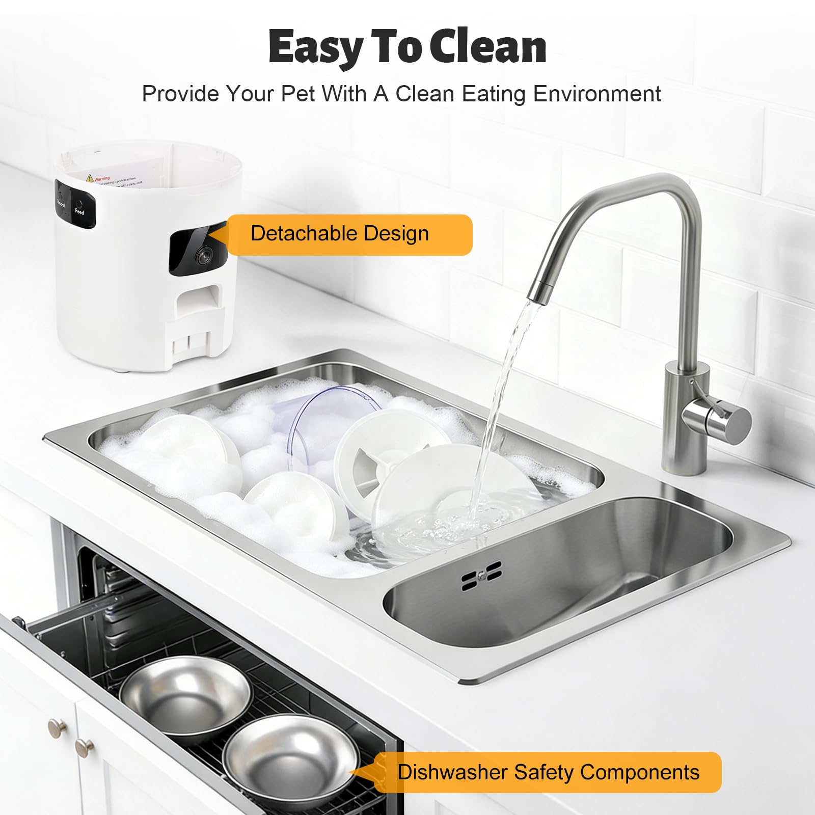 Podazz Comedero automático para gatos con doble cuenco, capacidad de 5 litros, 2 cámaras, WiFi, para 2 gatos o perros pequeños, control de aplicación de 2,4 GHz y 5 GHz, 20 comidas al día, porciones