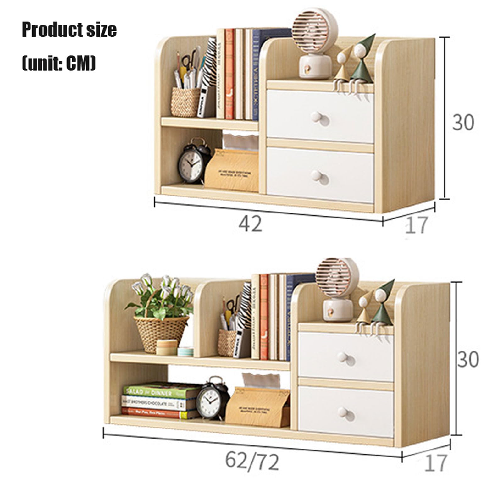Schreibtischregal aus Holz mit Schubladen, multifunktionaler Aufbewahrungsschrank fürs Homeoffice, 62 x 17 x 30 cm – stilvolles Regal für die Arbeitsplatte, ideal für Studentenwohnheim und C