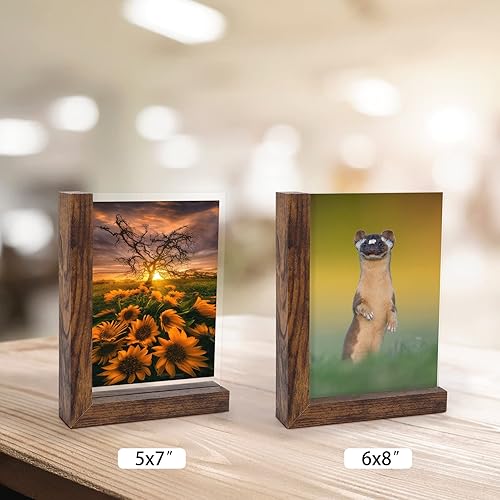 Miniatura 7 de Lavezee Juego de 2 portarretratos de 5 x 7 pulgadas, portarretratos de doble cara con soporte vertical horizontal rústico en forma de L para fotos