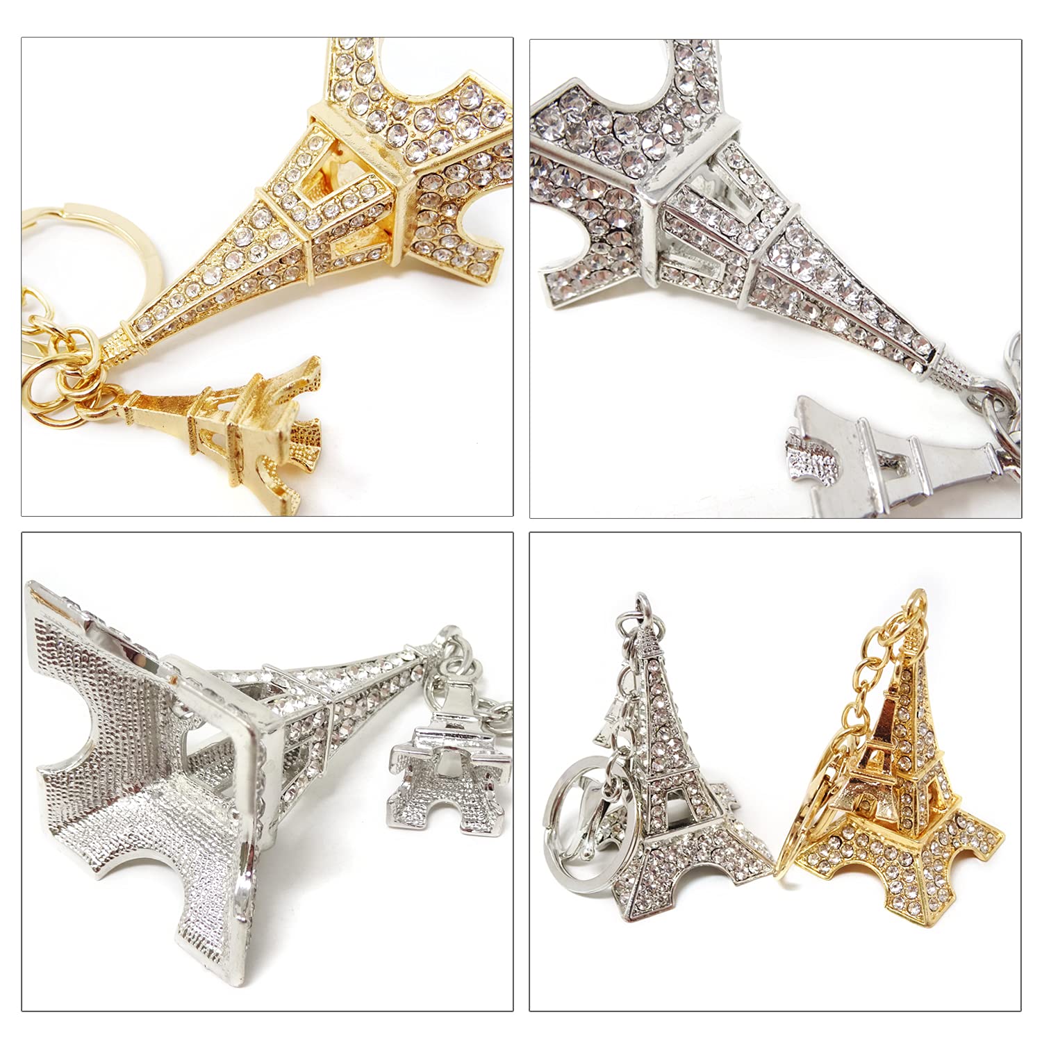 Honbay 2PCS Metal Crystal Eiffel Tower Keychain Blingbling