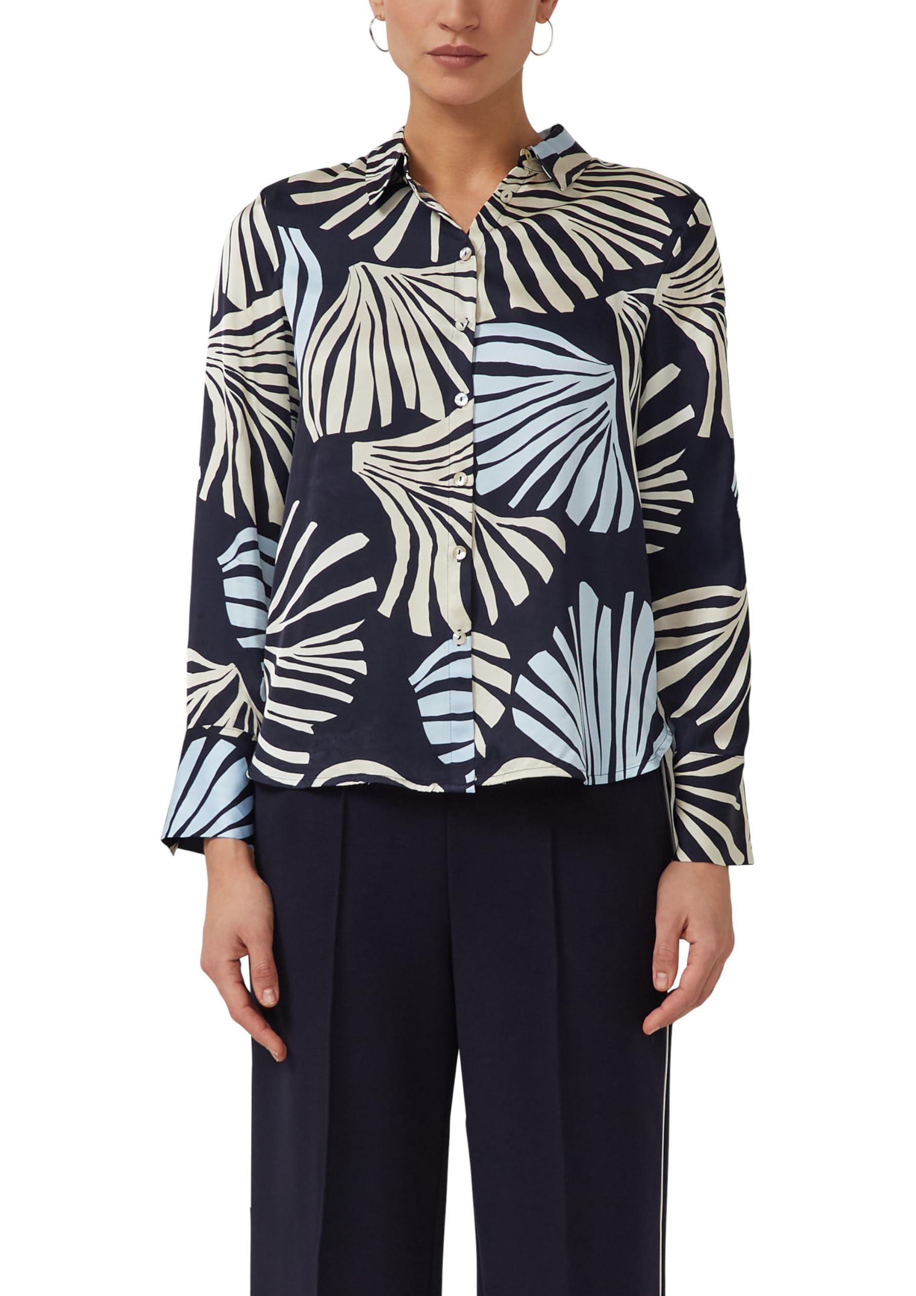 s.Oliver Satinierte Viskose-Bluse mit All-Over-Print und Manschetten