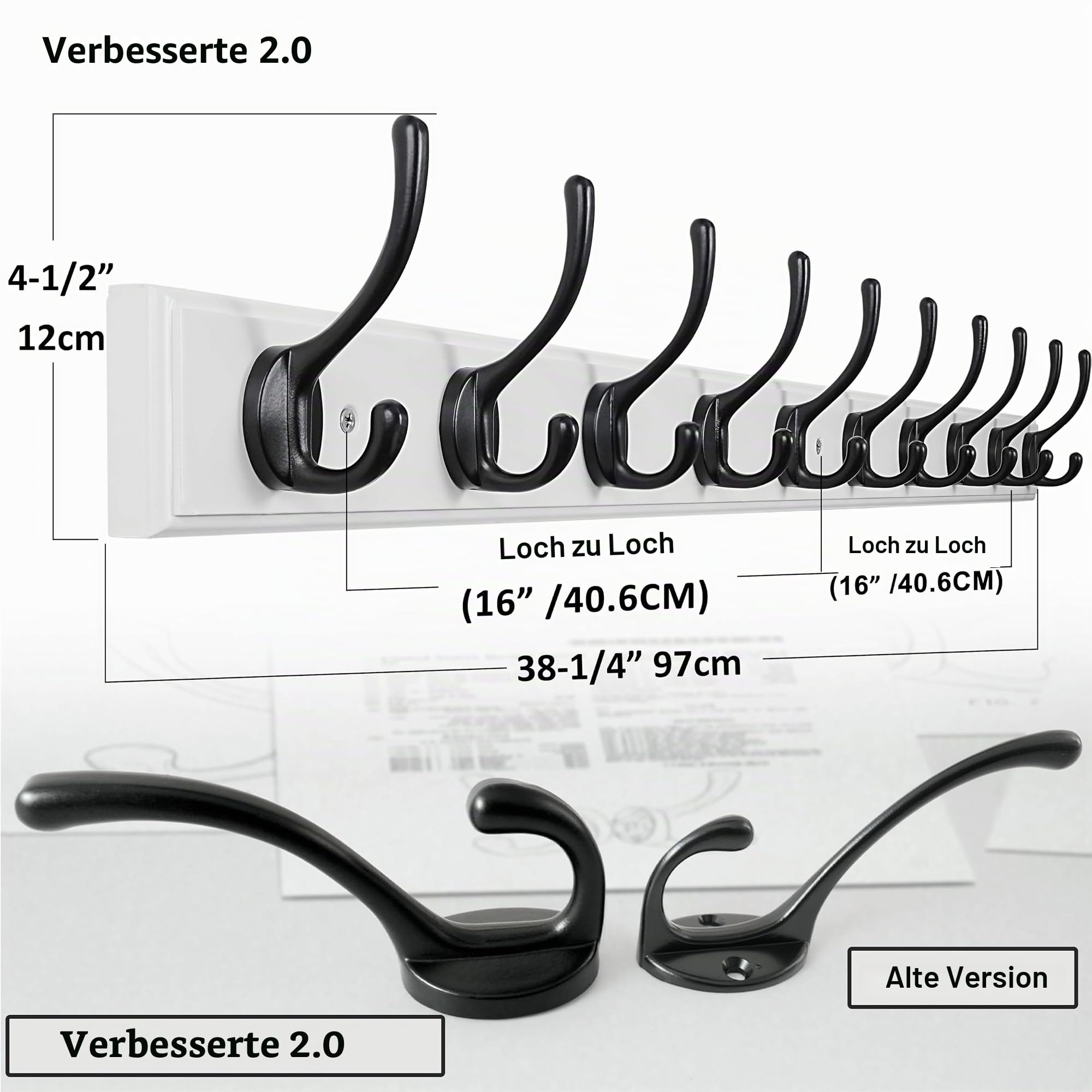 Dseap Garderobenleiste: 97cm lang robuste hakenleiste mit 10 haken, kleiderhaken wand, wandgarderobe, garderobenhaken für mäntel, handtüchern, hüten, kleidung, bambus, weiß