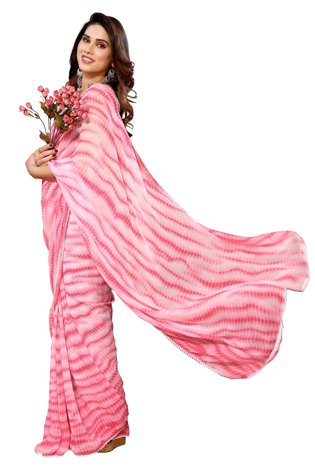 RAJESHWAR FASHION WITH RFWomen's Georgette College Farewell Sarees For Ladies & Girls With Lace Border & Blouse