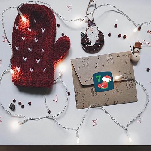 Miniatura 4 de 8 hojas de calcomanías de calendario de Adviento de Navidad con números de 1 a 24 lindas calcomanías de calendario de Navidad para manualidades,