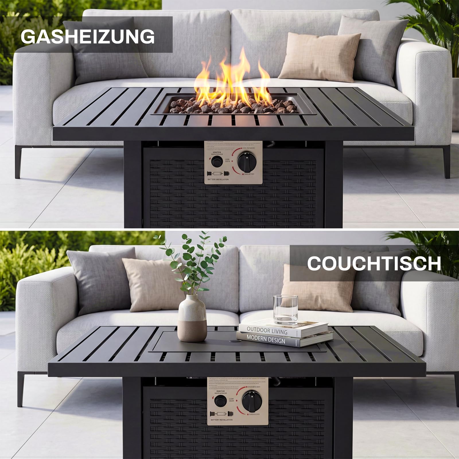 TLGREEN 30" Gas Feuerstelle Outdoor, Feuertisch mit wasserfester Schutzhülle &Lavasteinen, 76*76*64 cm, 14.5 kW, Gasfeuerstelle Garten, Balkon, Gas feuerschale, Gas Gartentisch, Gaskamin, 4PCS Füße