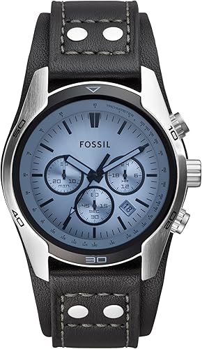 Fossil Reloj de cuarzo Coachman de acero inoxidable y cuero casual para hombre Casual
