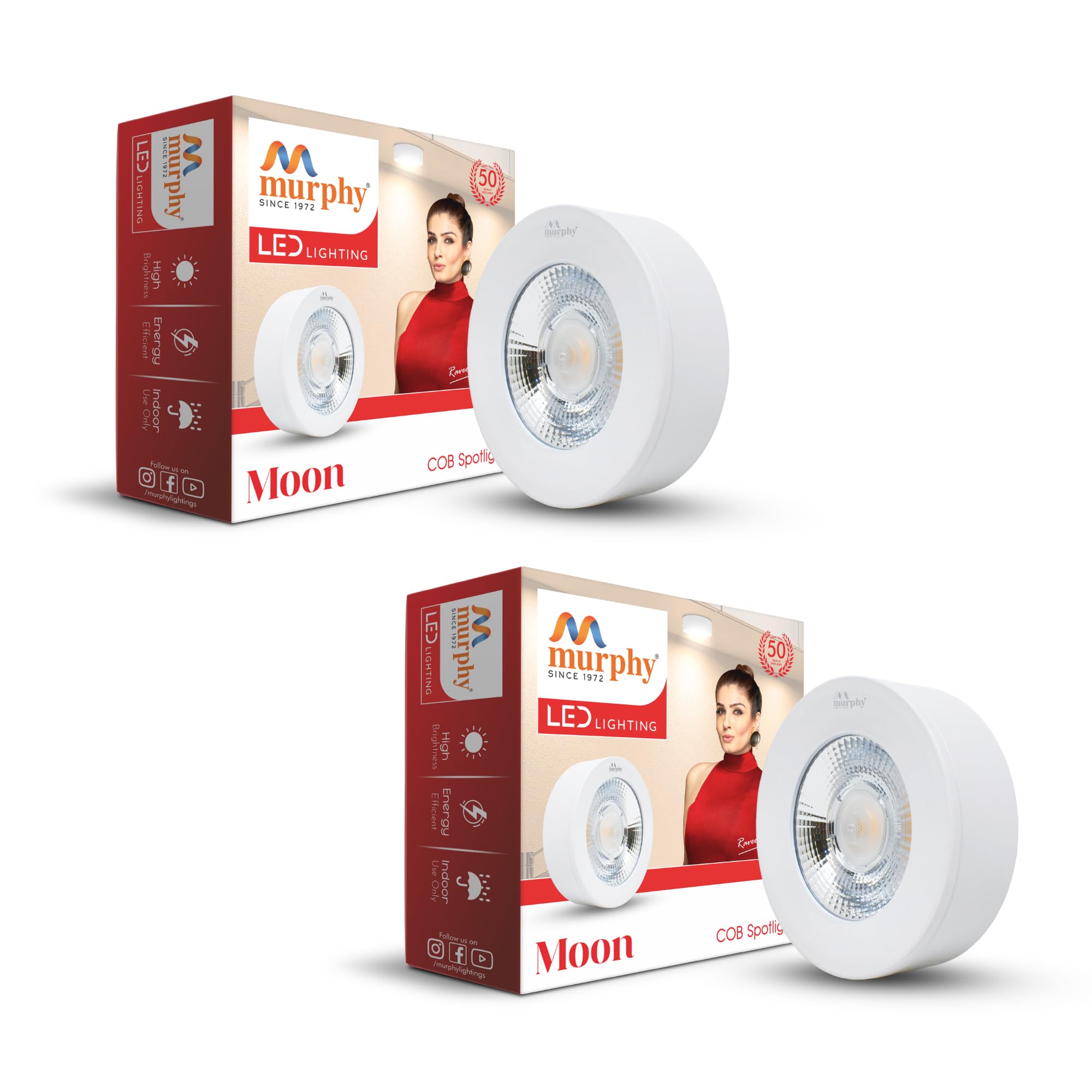 Murphy 5 Watts Moon Round Led COB Surface Cabinet/Ceiling Down Light (Pack of 2, Warm White)