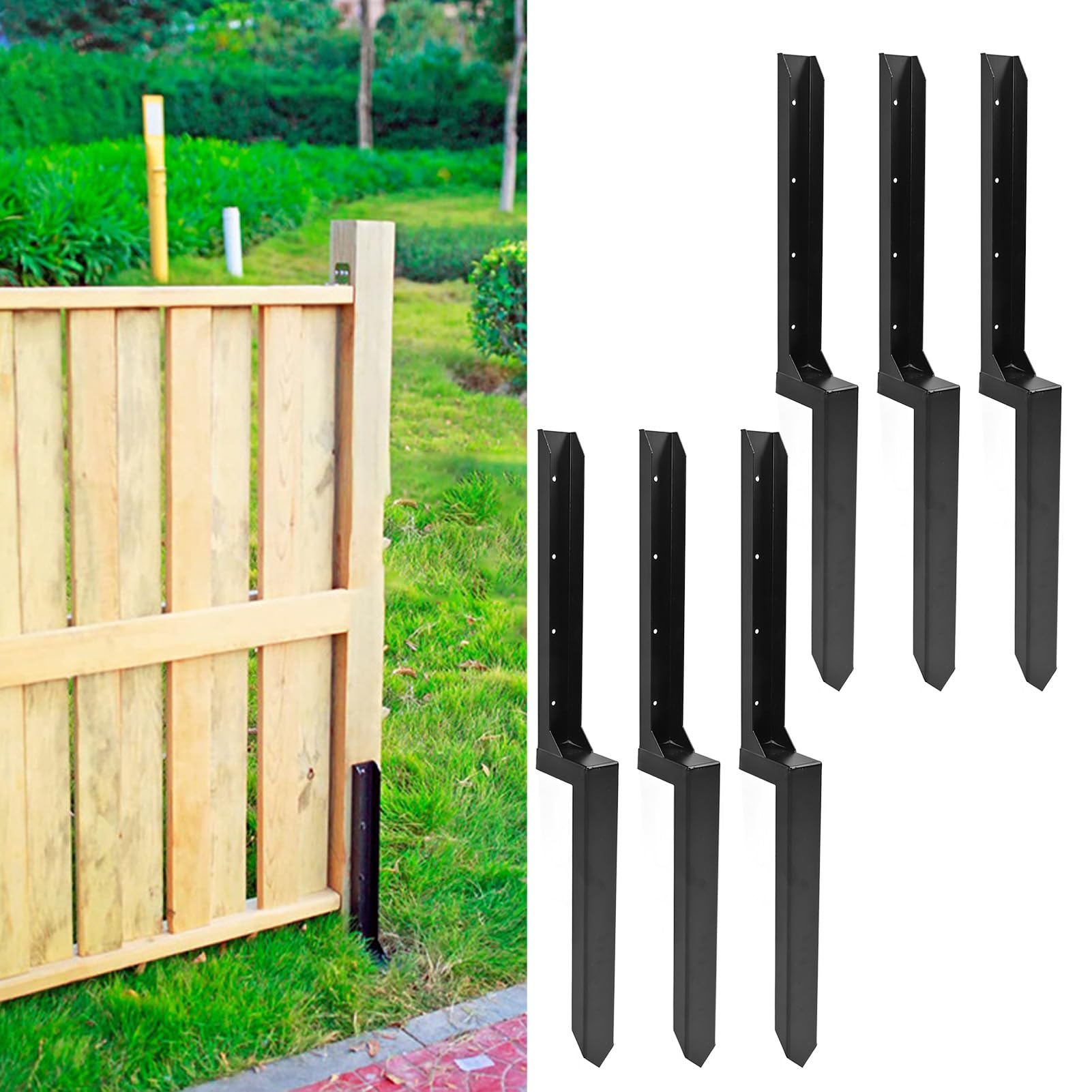 Kit de la Cerca de Acero Servicio Pesado, la Cerca en Forma H Picos con Soporte 3D, para Reparar una Valla Madera Rota Inclinada, Instalaci¨®n F¨¢cil (6 Paquetes)