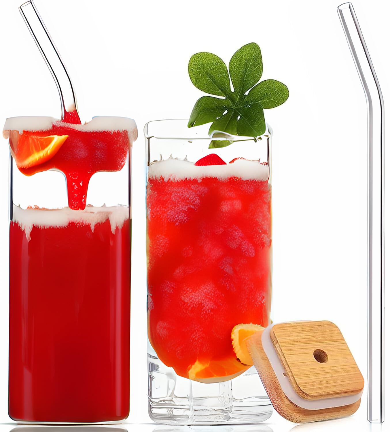 KD ZONE Glass Mason jar Mug Sipper with Airtight Wooden Lid & Glass Straw Used for hot & Cold Drinks, 410 ml (Set of 2) 3