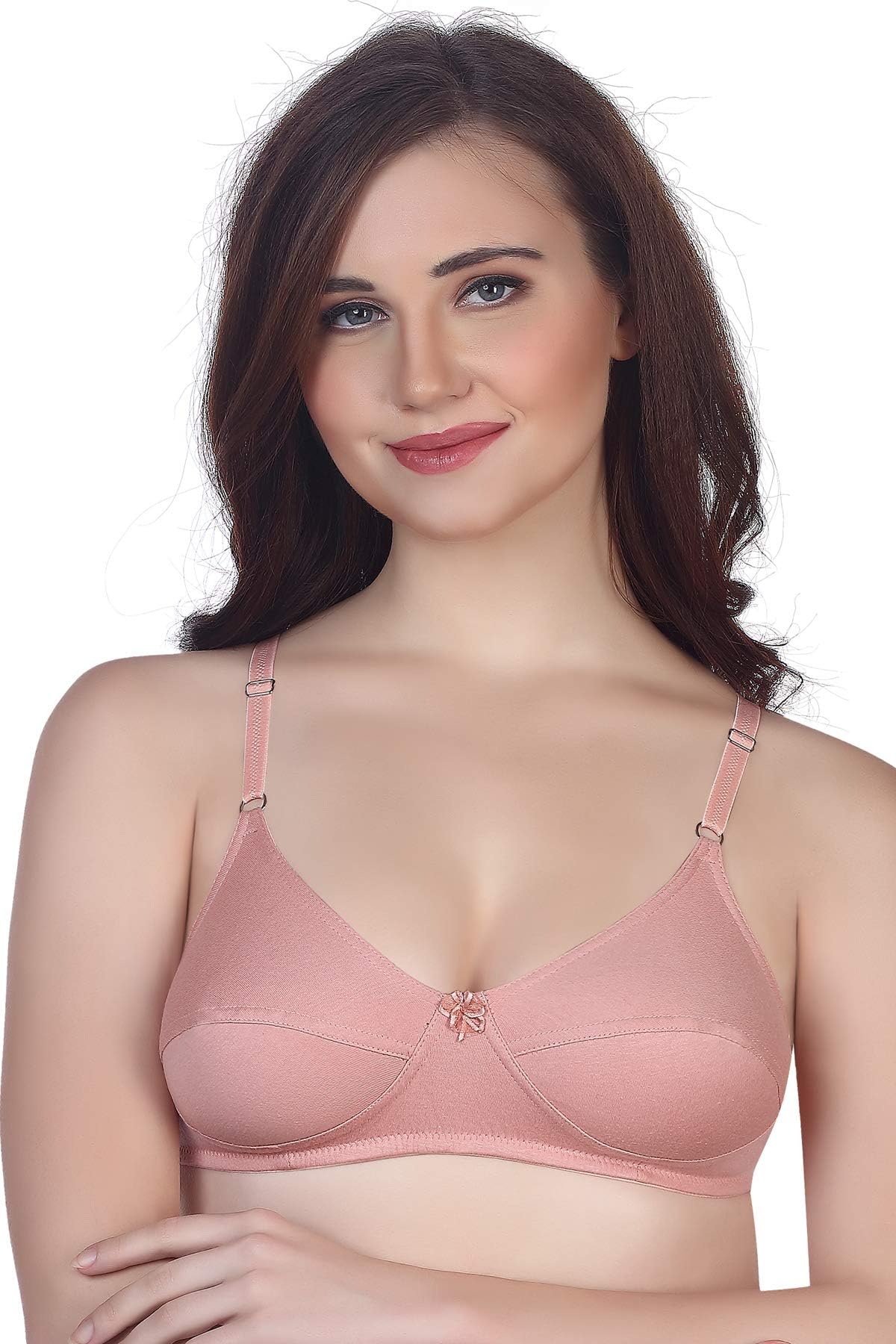 HANA Non-Wired Non-Padded Cotton Knitted Full Coverage Bra for Women with Double Layered Seamed Cups