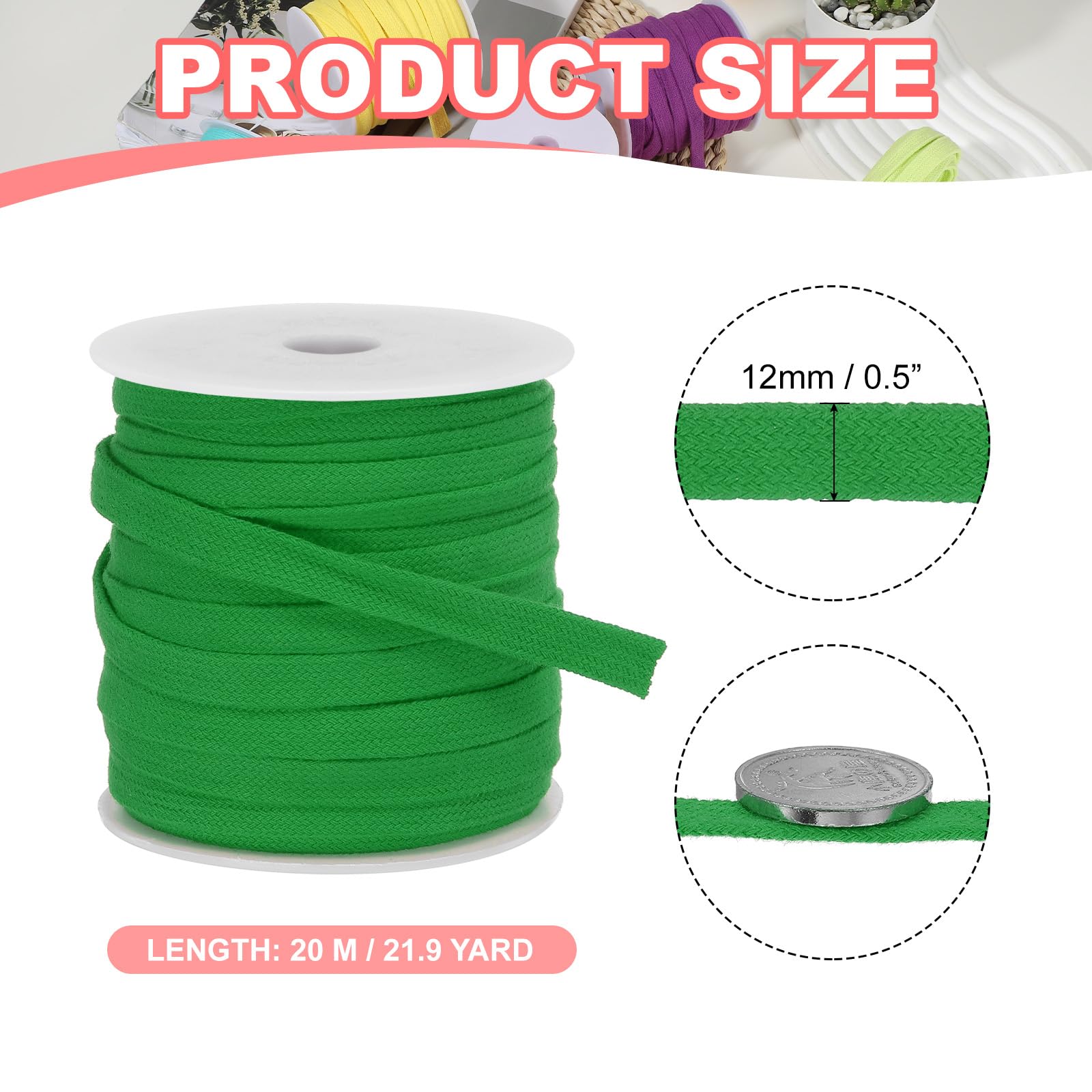 PATIKIL Flat Drawstring Cord 12mm x 22 Yd - Image 2