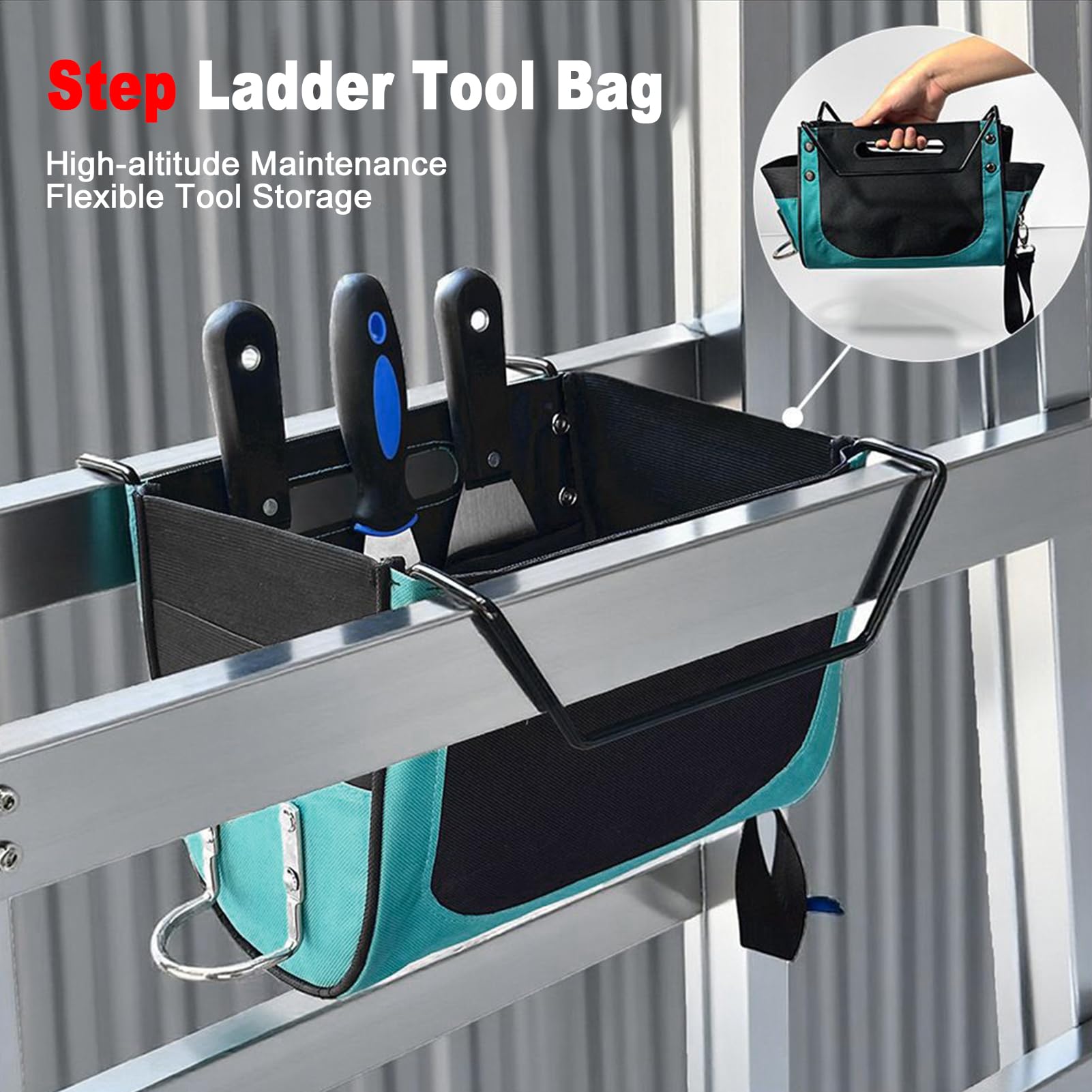 Cocoarm Borsa Porta Attrezzi a Scala, Organizzatore in Tessuto Oxford 600D con Multiple Tasche e Passante per Martello, per Attrezzi di Manutenzione e Riparazione per Scale a Pioli