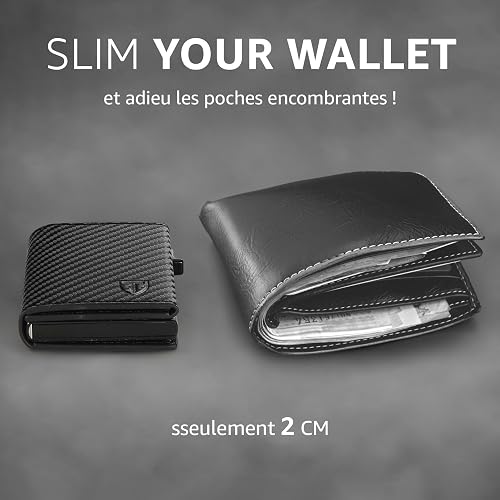 TENBST Men's Slim Wallet with Coin Compartment, Card Case with RFID Protection, Wallet for Men, Credit Card Holder Small with Gift Box, carbon black, 1, Minimalist - 3