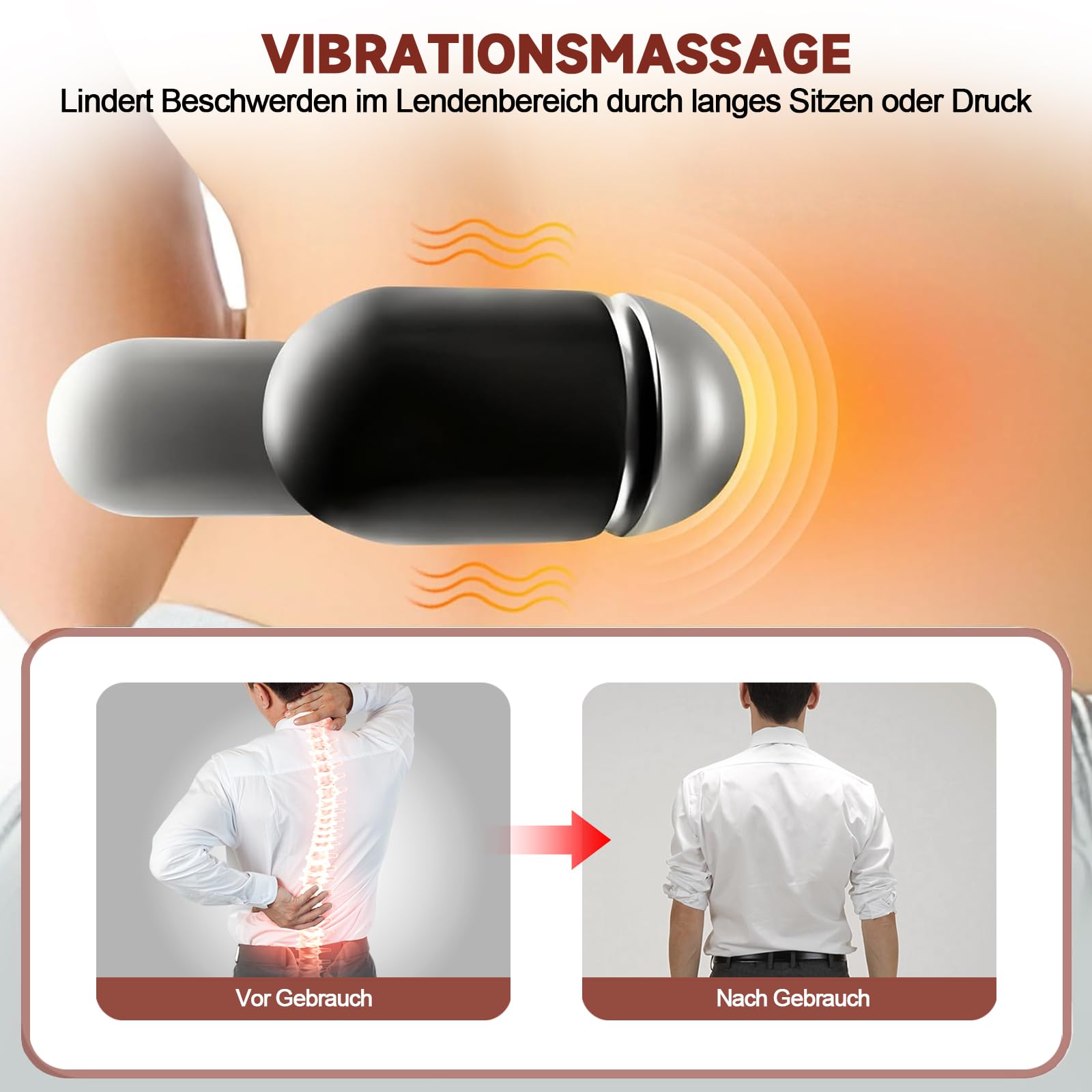 3-in-1 Rückenmassagegerät mit Luftkissen-Traktion, Vibration und Wärme - Elektrisches Lendenwirbelstützkissen für Nacken, Schultern und Rücken | Büro, Zuhause, Reise