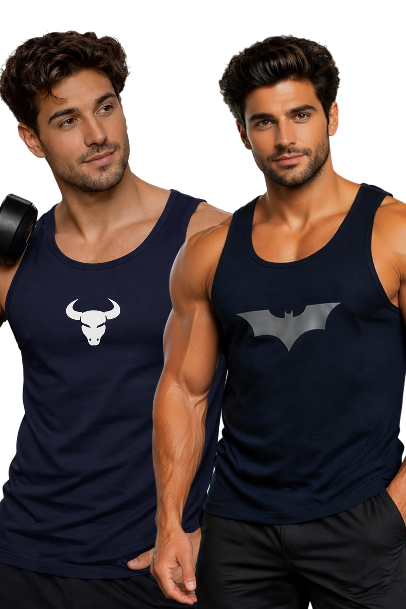 Polyester Letter Printed Vest for Men - Pack of 2 - Navy Blue | Round Neck | Sleeveless | Regular Fit | Summer & Gym Wear Tank Top for Men-image-40