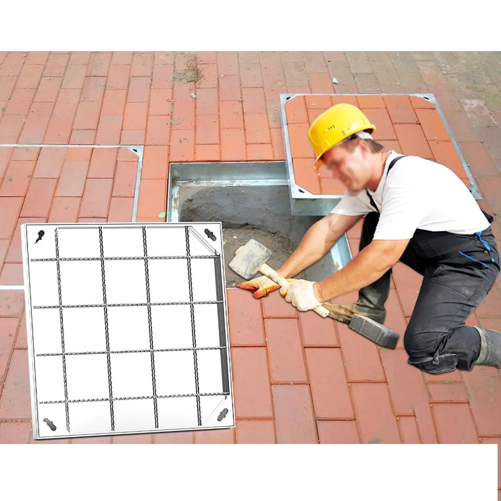 Coperchio e telaio per tombino in acciaio inox resistente, coperchio quadrato per fossa settica con base, coperchio di ispezione invisibile per pozzetto fognario per vialetto e giardino (76x66 cm)