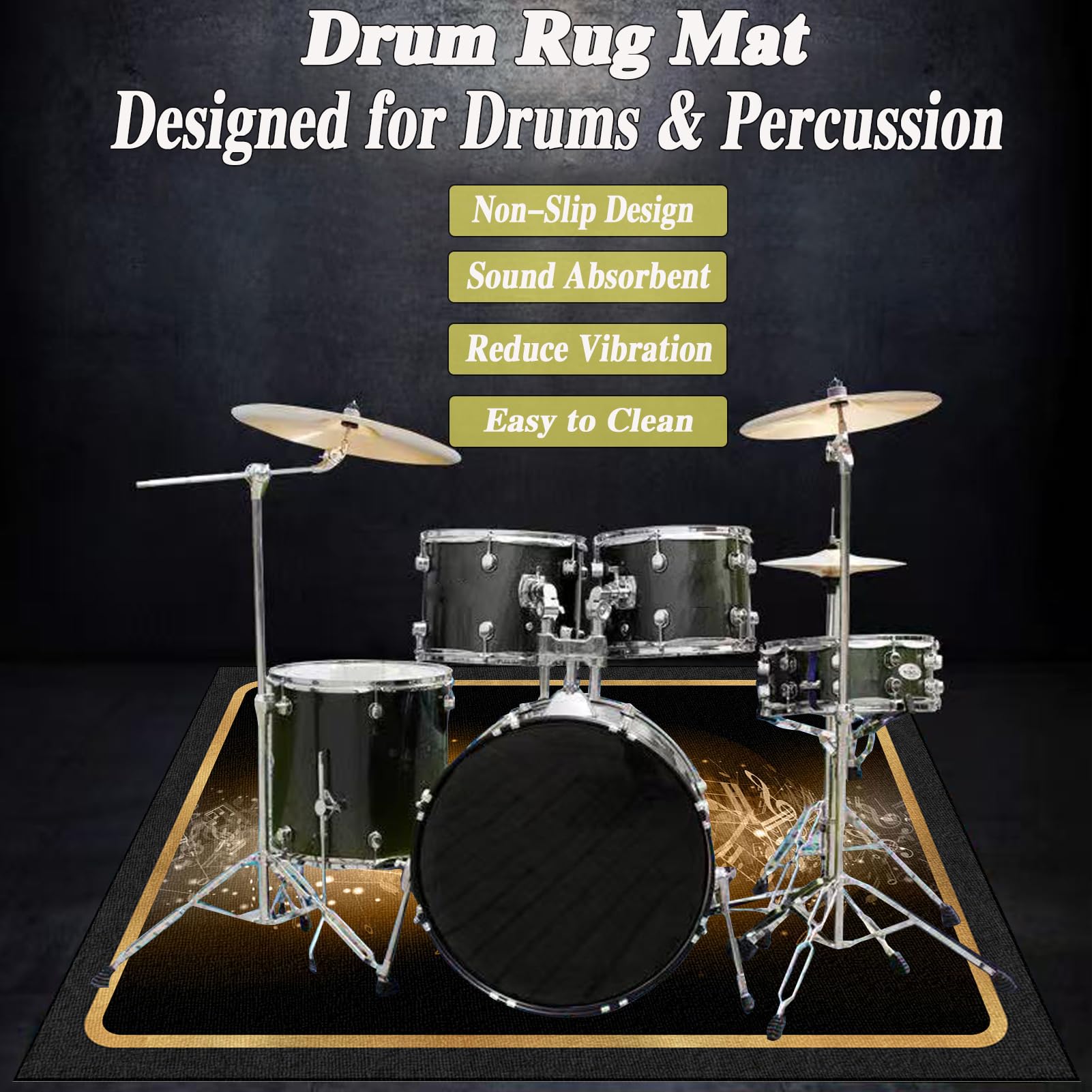 Drumkleed, drummat, antislip, geluiddempend, drumdeken, binnen en buiten, 120 x 80 cm, drumtapijten voor drummers, elektronische drumset, oefening muziek, tapijt, vloerbescherming, opname pad voor