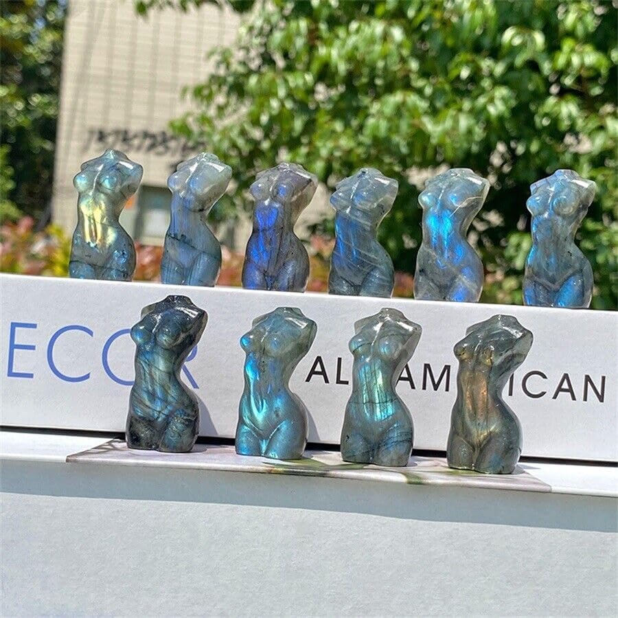 Miniatura 4 de TEAMWILL Escultura curativa de cristal tallado a mano natural de labradorita de cuarzo tallado a mano para manualidades (modelo femenino)