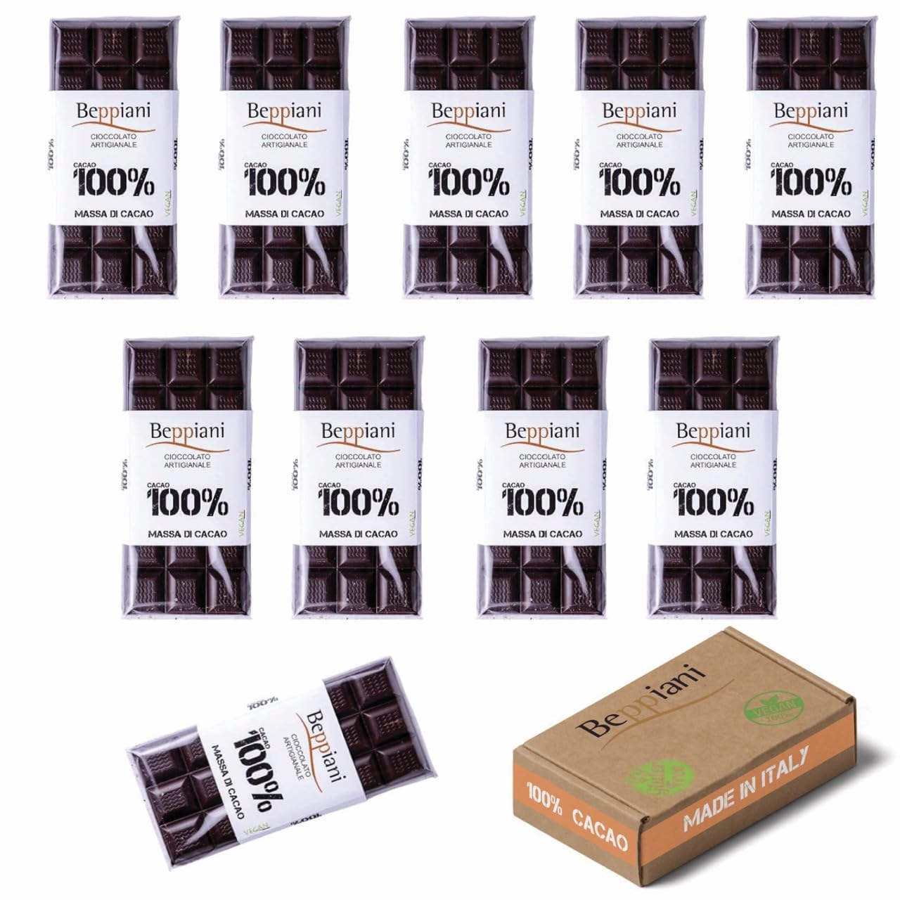 Beppiani 100% Pâte de Cacao, Chocolat Artisanal, vegan, sans sucre, riche en antioxydants, pour une alimentation équilibrée - Ensemble Made in Italy (10)