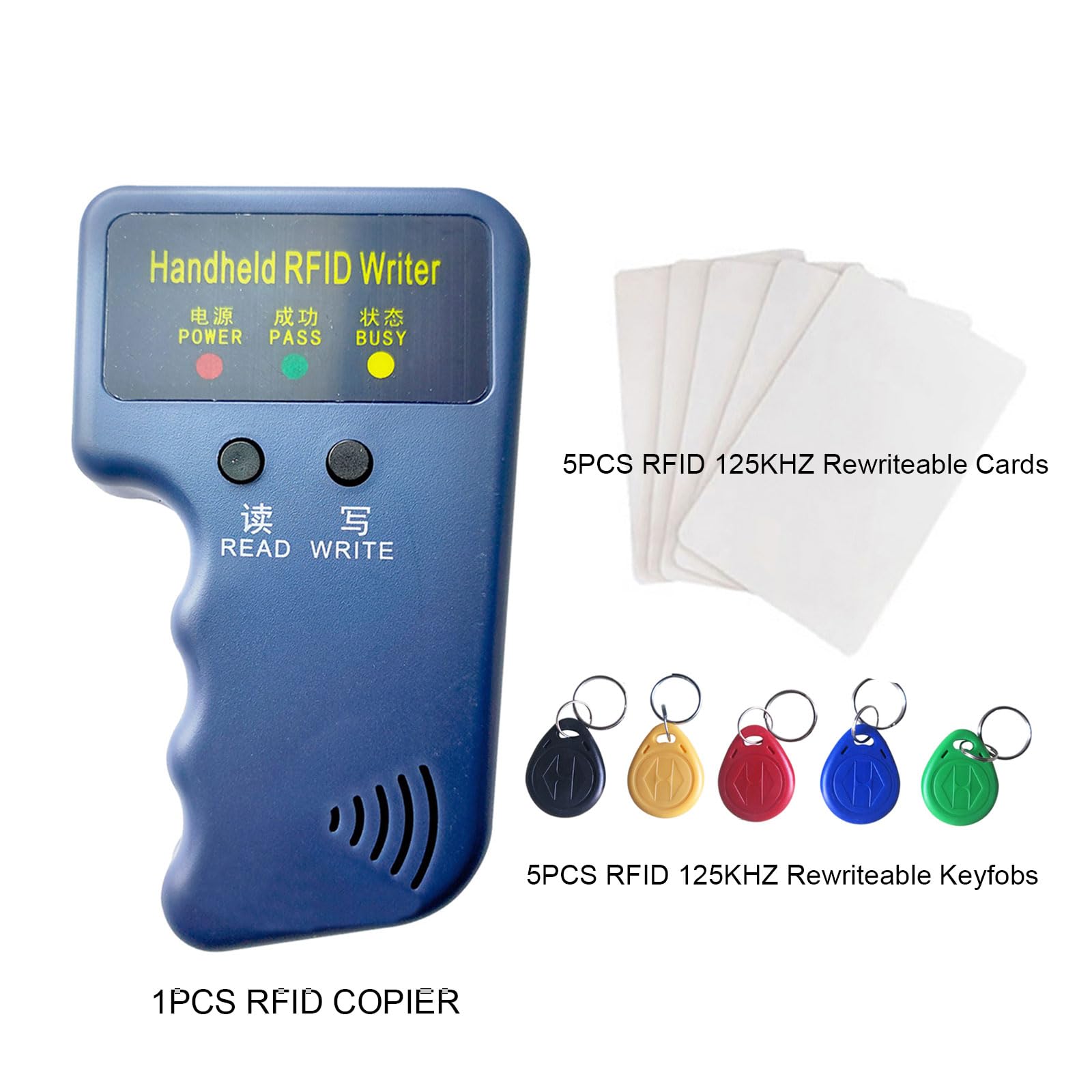 Copiadora de mano RFID de 125 kHz duplicadora de tarjeta de identificación inteligente utilizada para T5577 + 5 llaveros NO.2T5577 + 5 tarjetas T5577