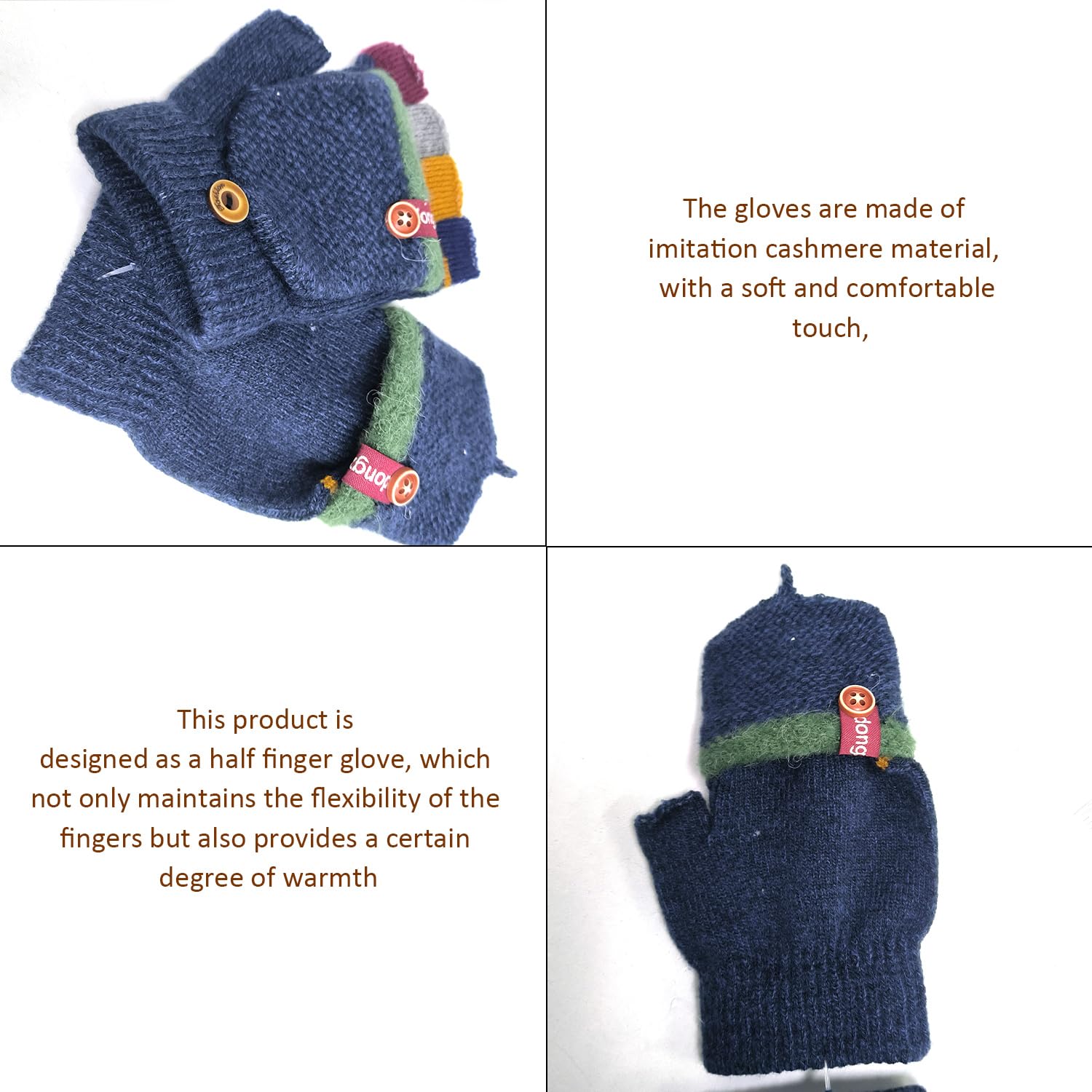 2 Pares De Guantes De Bloques De Color Para Niños, Guantes Cálidos, Guantes De Punto Para Niños, Guantes De Medio Dedo, Lindos Guantes Para Niños, Guantes Suaves