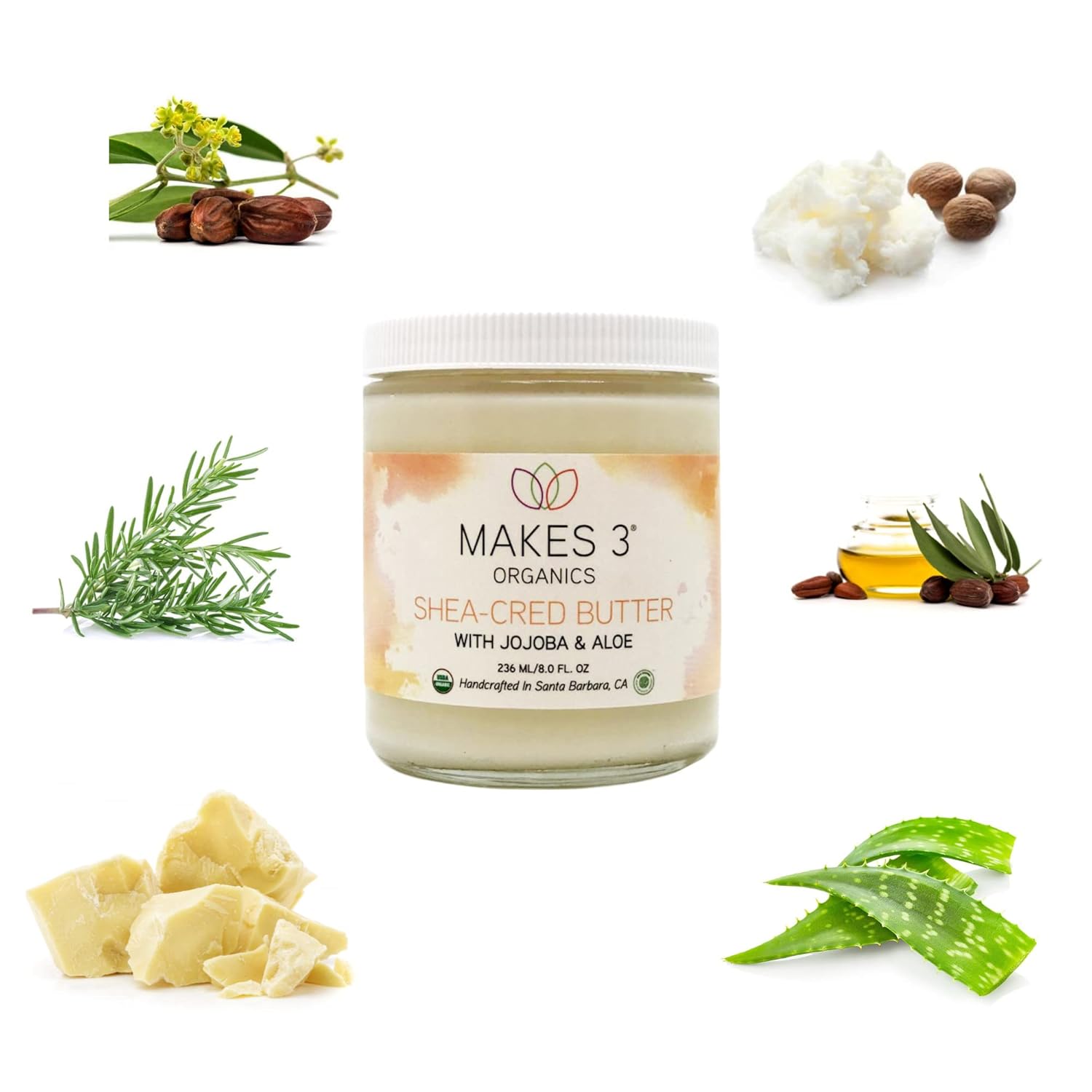 Unrefined Raw Organic Virgin Shea Butter by Makes 3 Organics - Better Shea Butter (8 Fl Oz)
