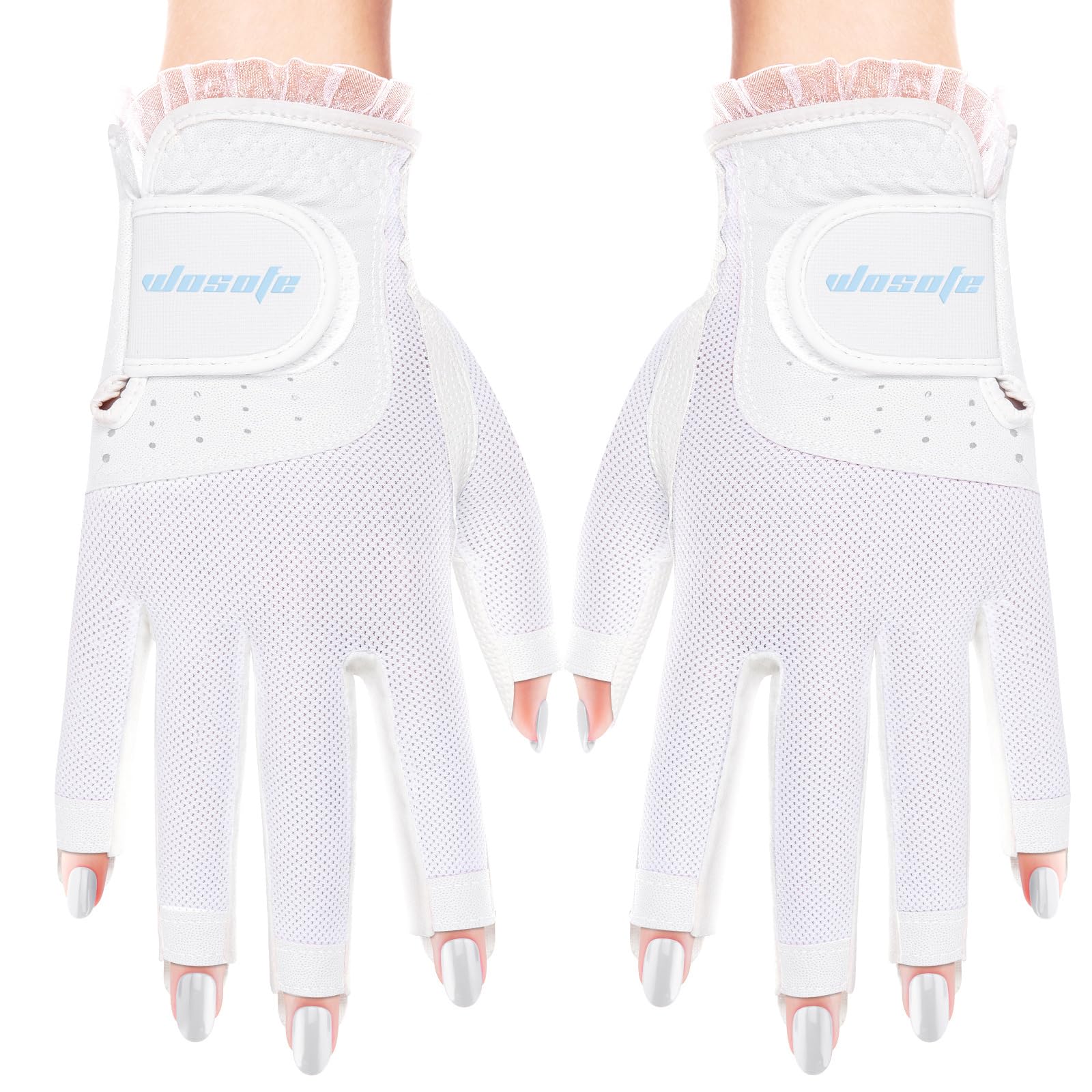 1 Paar Damen Golfhandschuhe, Fingerlose, Atmungsaktive Golfhandschuhe, Sonnenschutz Touchscreen Fäustlinge, Sporthandschuhe für die Linke und Rechte Hand,White,S(Length18cm)